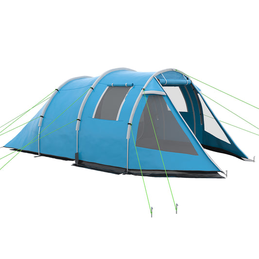 Outsunny 3-4 Man Tunnel Tent, Two Room Camping Tent with Windows and Covers, Portable Carry Bag, for Fishing, Hiking, Sports, Festival