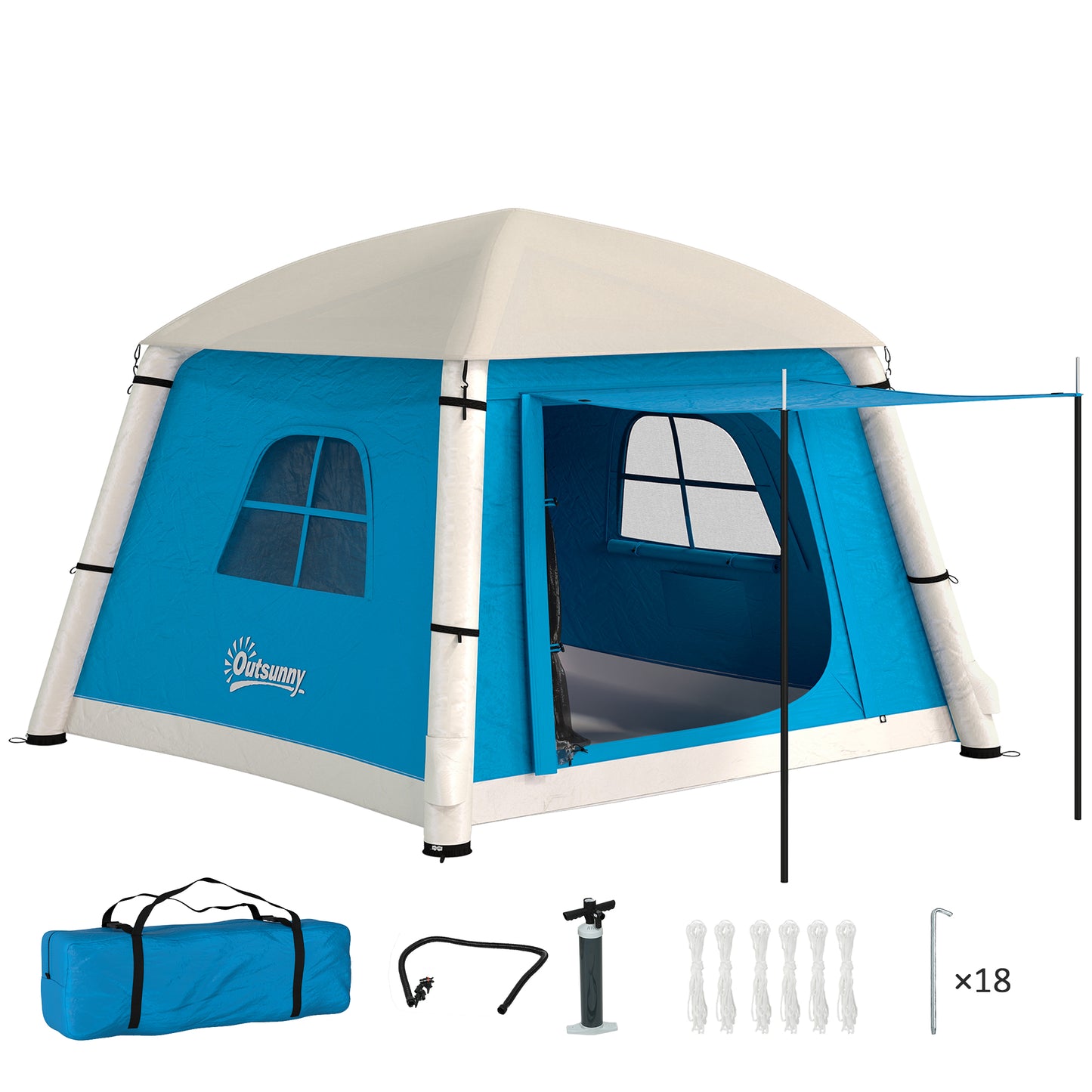 Outsunny Inflatable Camping Tent w/ Hand Pump, Easy Setup 1/2 Person Blow Up Tent Waterproof 190T Taffeta w/ Mesh Windows, Doors and Carry Bag