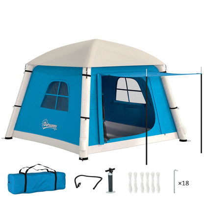 Outsunny Inflatable Camping Tent w/ Hand Pump, Easy Setup 1/2 Person Blow Up Tent Waterproof 190T Taffeta w/ Mesh Windows, Doors and Carry Bag