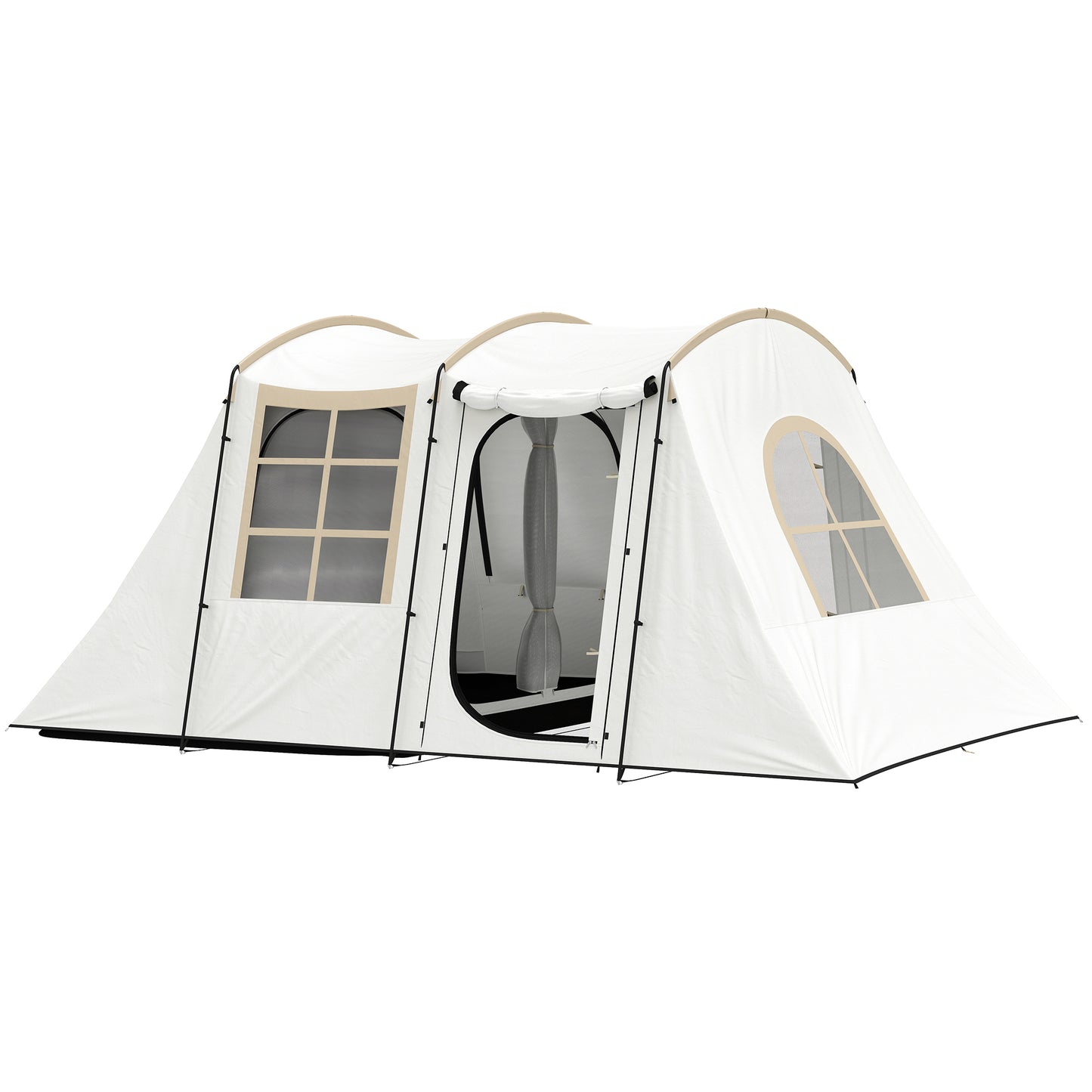 Outsunny 3-4 Man Tunnel Tent, Family Camping Tent with Porch, Bedroom and Living Area, Sewn in Groundsheet, 3000mm Waterproof, Portable with Bag for Hiking, Festival, Backpacking
