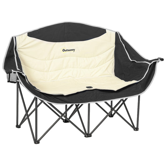 Outsunny Double Camping Chair for Adults, Oversized Heavy Duty Padded Folding Chair with Armrests, Cup Holders and Carry Bag for Outdoor Camping Hiking Picnic Fishing, 250kg Capacity