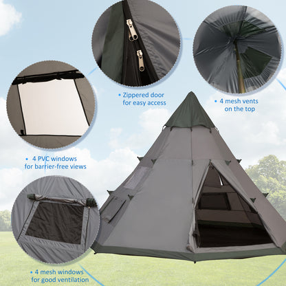 Outsunny 6 Men Tipi Tent with Carry Bag