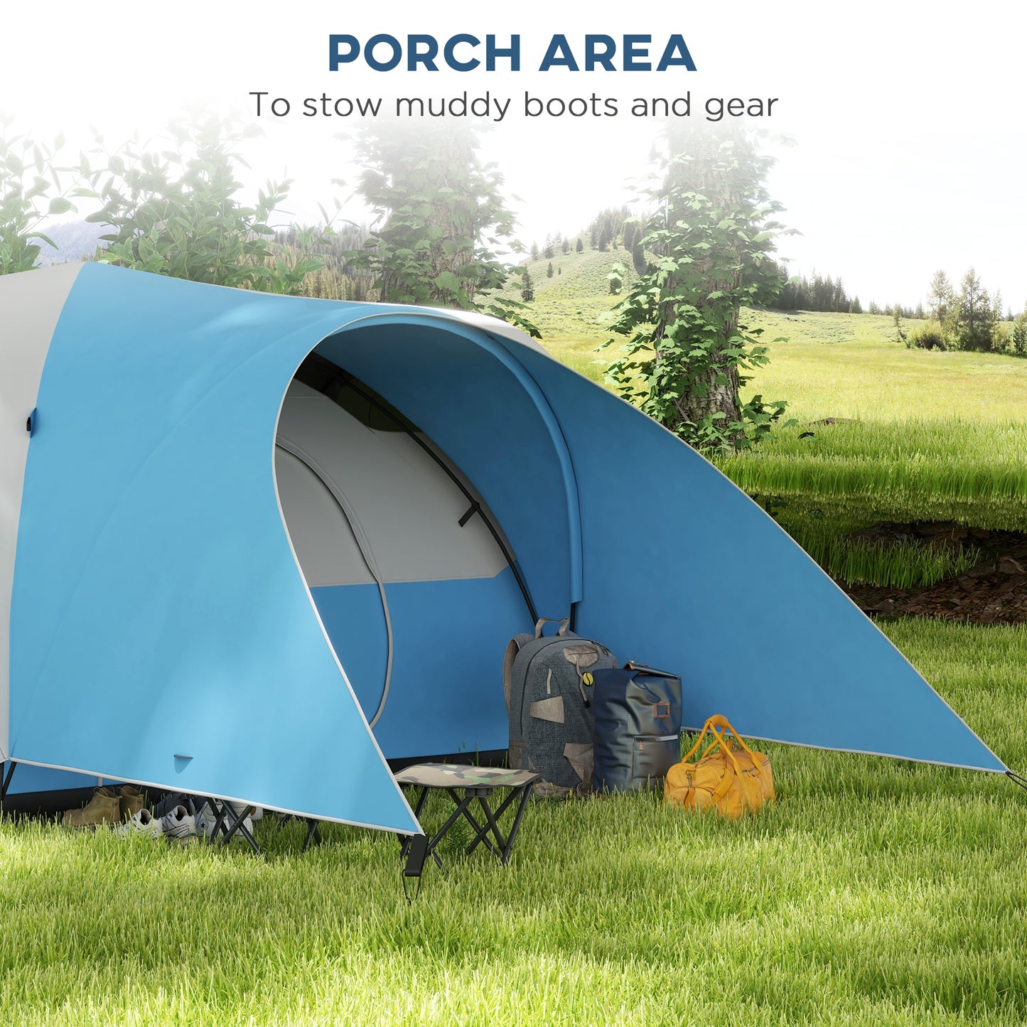 Outsunny 3000mm Waterproof Camping Tent for 5-6 Man, Family Tent with Porch and Sewn in Groundsheet, Portable with Bag