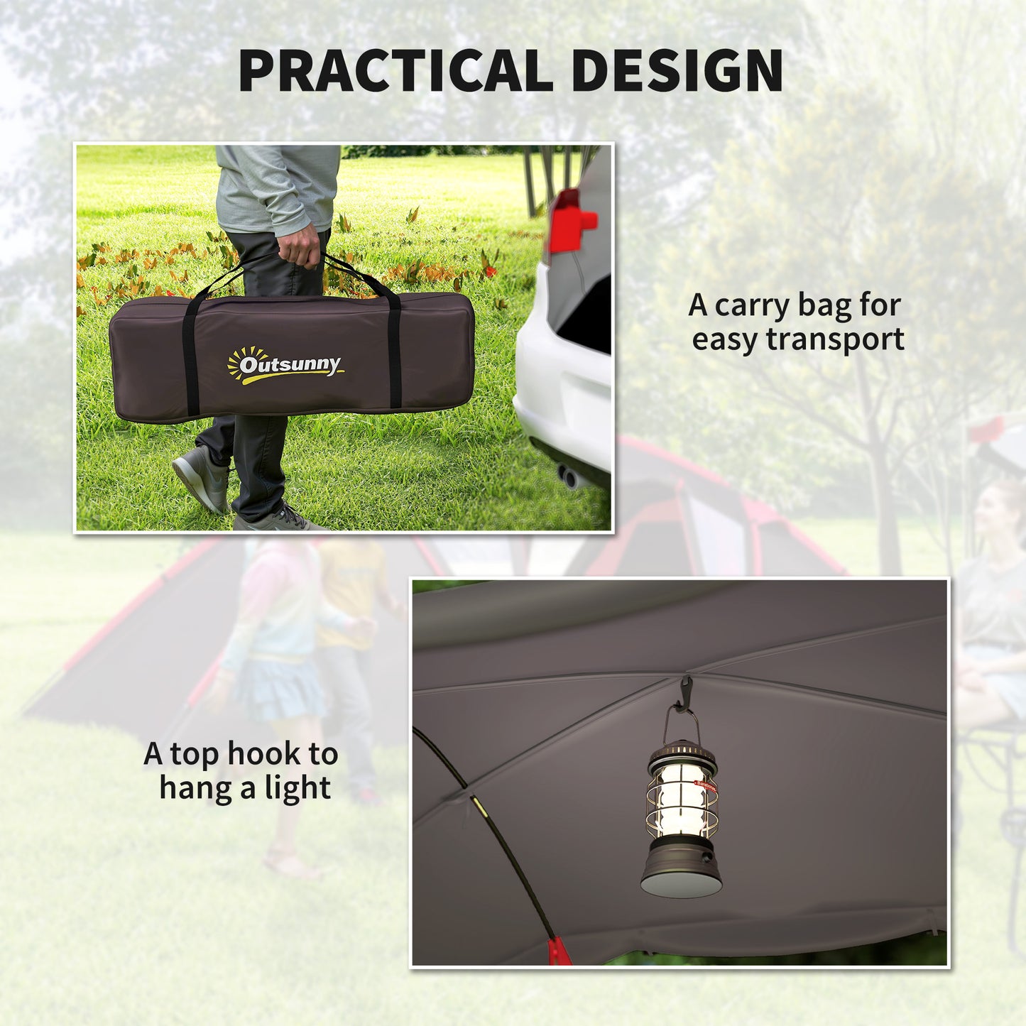 Outsunny 4-6 Man Family Camping Tent w/ 2 Bedrooms and a Living Room, Waterproof Tunnel Tent w/ Sewn In Groundsheet, Doors, Windows, Carry Bag