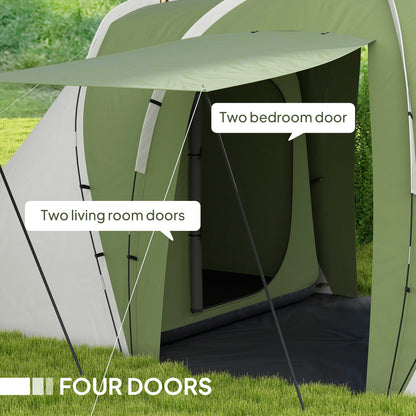 Outsunny Large Camping Tent Tunnel Tent with 2 Bedroom and Living Area, 2000mm Waterproof, Portable with Bag for 4-6 Man