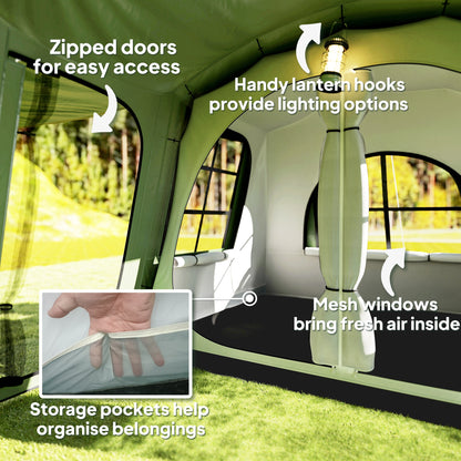 Outsunny 3-4 Man Tunnel Tent, Family Camping Tent with Porch, Bedroom and Living Area, Sewn in Groundsheet, 3000mm Waterproof, Portable with Bag for Hiking, Festival, Backpacking
