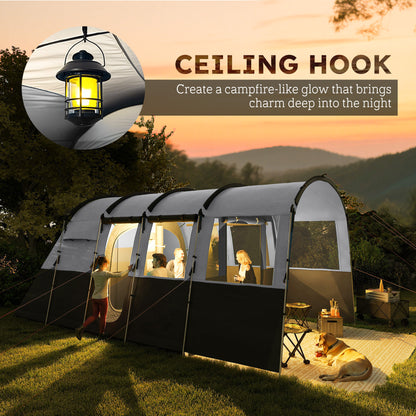 Outsunny 8-Person Camping Tent, Waterproof Family Tent, Tunnel Design, 4 Large Windows, Sleeping Cabins 3000mm Water Column