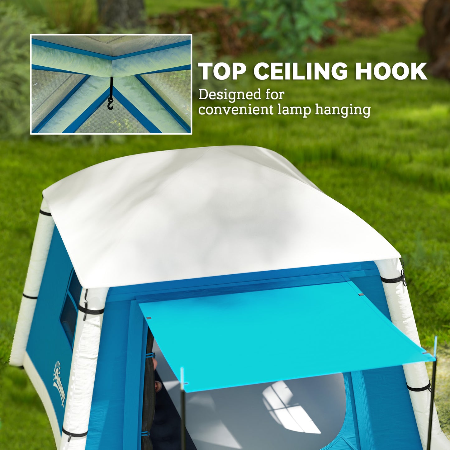 Outsunny Inflatable Camping Tent w/ Hand Pump, Easy Setup 1/2 Person Blow Up Tent Waterproof 190T Taffeta w/ Mesh Windows, Doors and Carry Bag