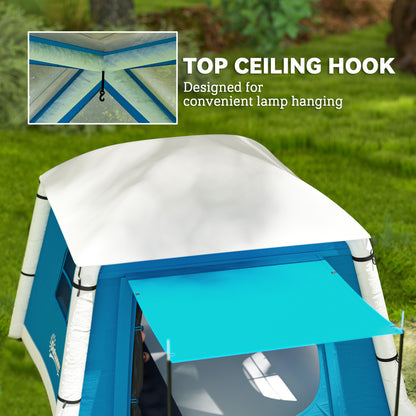 Outsunny Inflatable Camping Tent w/ Hand Pump, Easy Setup 1/2 Person Blow Up Tent Waterproof 190T Taffeta w/ Mesh Windows, Doors and Carry Bag