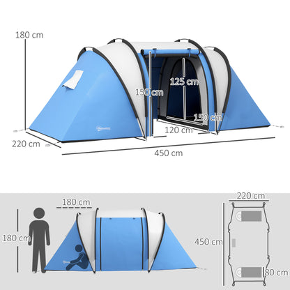 Outsunny Camping Tent with 2 Bedrooms and Living Area, 3000mm Waterproof Family Tent, for Fishing Hiking Festival