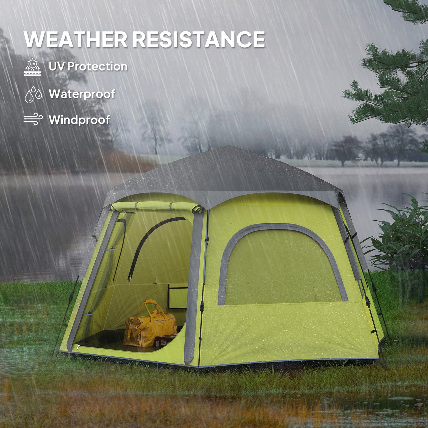 Outsunny Instant Camping Tent, 2/3/4 Person Easy Setup Dome Family Tent with Vestibule, Rainfly, 4 Mesh Windows & 2 Doors, Hexagonal Design, Waterproof & UV Protected