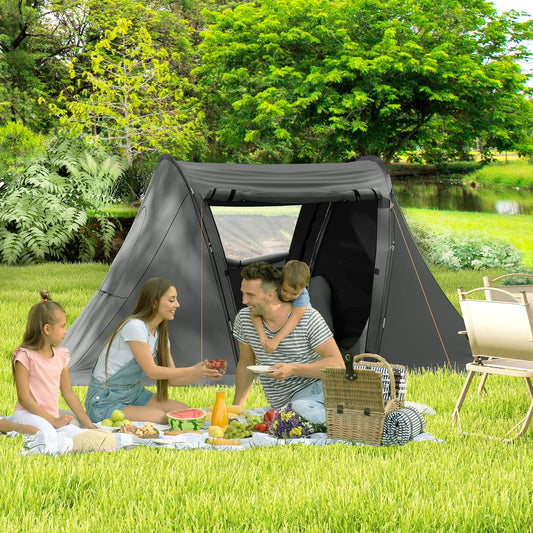 Outsunny 3 Man Camping Tent with Living Area and 2 Bedrooms, 3000mm Waterproof Family Tent with Sewn-in Groundsheet, Portable with Bag for Hiking, Festival, Backpacking