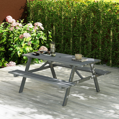 Outsunny 6 Seater Wooden Picnic Table Bench for Outdoor Garden or Patio with Parasol Cutout 150 cm