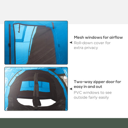 Outsunny 3-4 Man Tunnel Tent, Two Room Camping Tent with Windows and Covers, Portable Carry Bag, for Fishing, Hiking, Sports, Festival