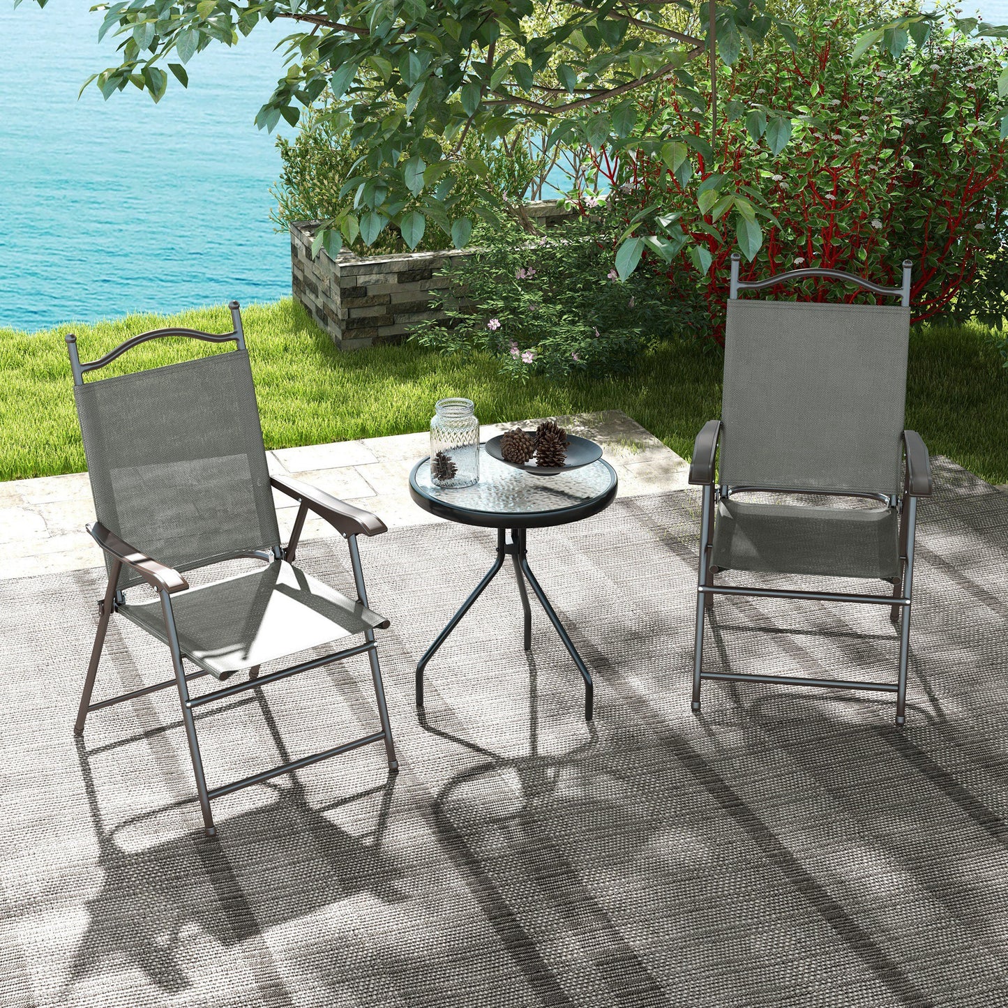 Outsunny Set of Two Folding Garden Chairs, with Fabric Mesh Seats