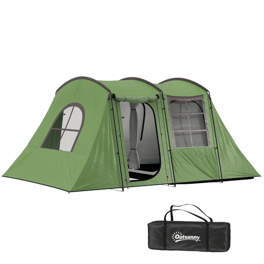 Outsunny 3-4 Man Tunnel Tent, Family Camping Tent with Porch, Bedroom and Living Area, Sewn in Groundsheet, 3000mm Waterproof, Portable with Bag for Hiking, Festival, Backpacking