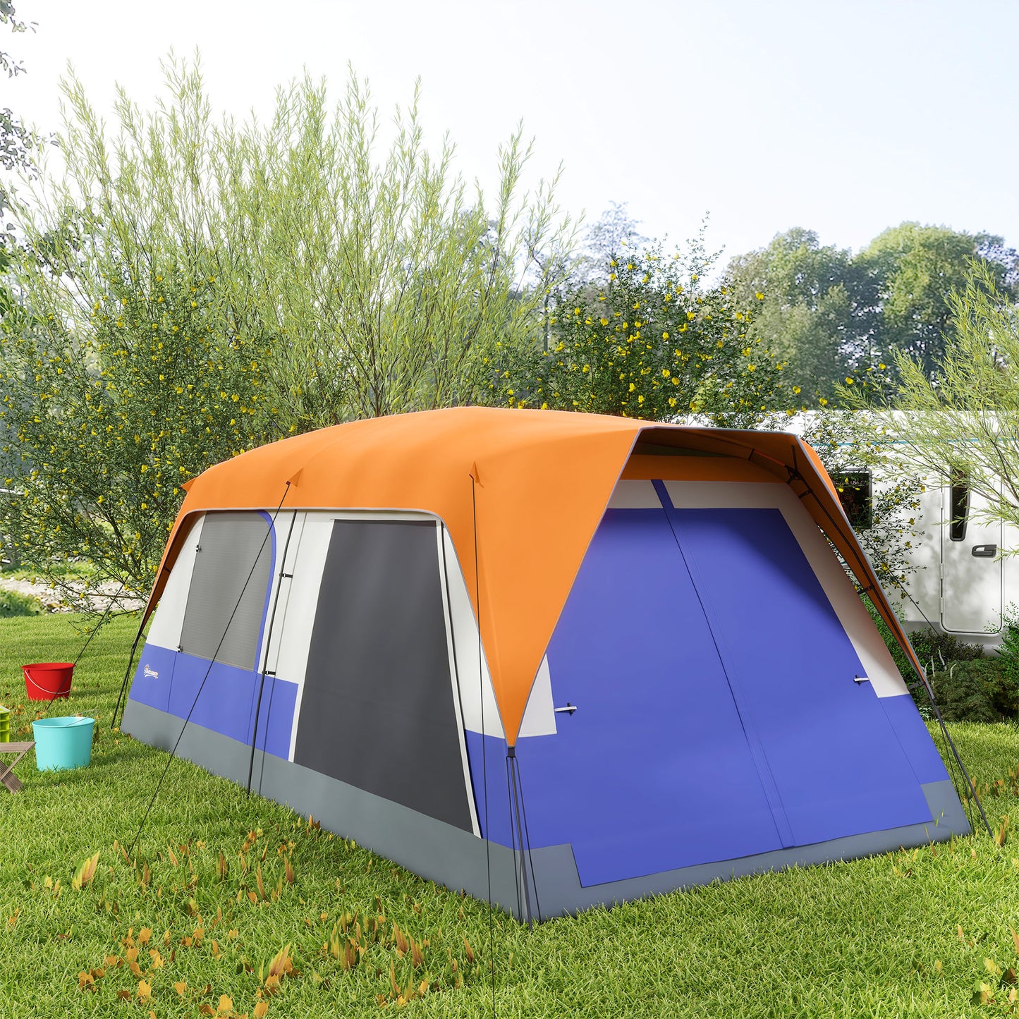 Outsunny Six-Man Camping Tent, with Small Rainfly and Accessories