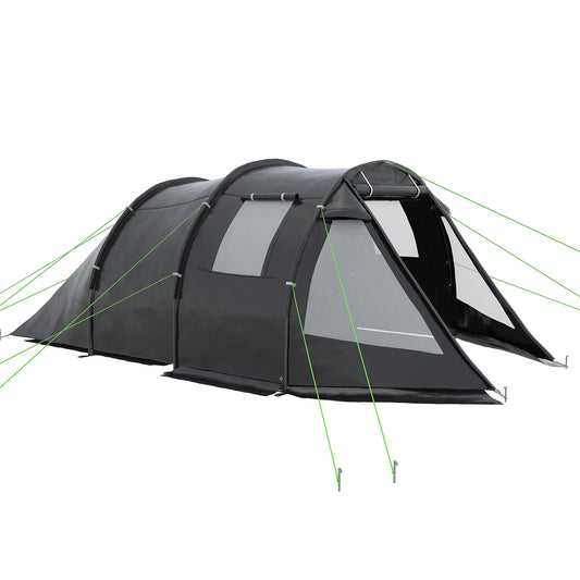 Outsunny 3-4 Man Tunnel Tent, Two Room Camping Tent with Windows and Covers, Portable Carry Bag, for Fishing, Hiking, Sports, Festival