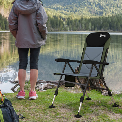Outsunny Foldable Metal Frame Fishing Chair, with Adjustable Legs - Green/Black
