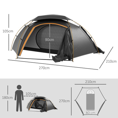 Outsunny Aluminium Frame Camping Tent Dome Tent with Removable Rainfly, 2000mm Waterproof, for 1-2 Man