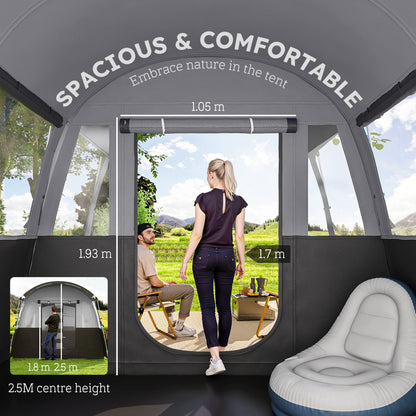 Outsunny 8-Person Camping Tent, Waterproof Family Tent, Tunnel Design, 4 Large Windows, Sleeping Cabins 3000mm Water Column