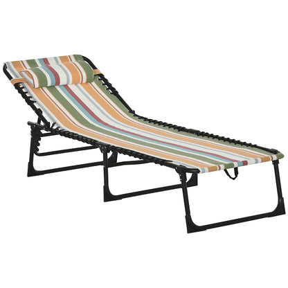 Outsunny Folding Sun Lounger Beach Chaise Chair Garden Reclining Cot Camping Recliner with 4 Position Adjustable Multicolored