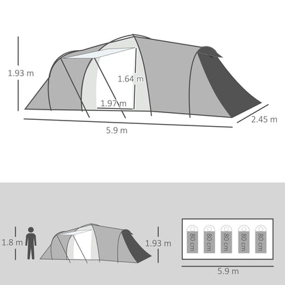 Outsunny Four-Man Tunnel Tent, with Two Bedrooms and Living Room