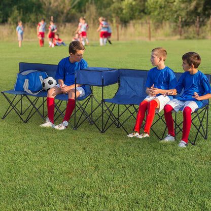 Outsunny 6 Seat Folding Sports Bench Portable Sports Team Bench Spectator Chair with Cooler Bag and Carrying Bag for Outdoor Picnic Camping