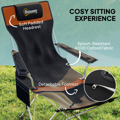 Outsunny Set of 2 Reclining Folding Camping Chair w/ Detachable Footrest, Storage Bag, Cup Holder & Headrest, Lightweight Portable Camp Chair for Beach, Picnic