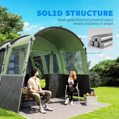 Outsunny 8-Person Camping Tent, Waterproof Family Tent, Tunnel Design, 4 Large Windows, Sleeping Cabins 3000mm Water Column
