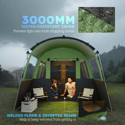 Outsunny 8-Person Camping Tent, Waterproof Family Tent, Tunnel Design, 4 Large Windows, Sleeping Cabins 3000mm Water Column