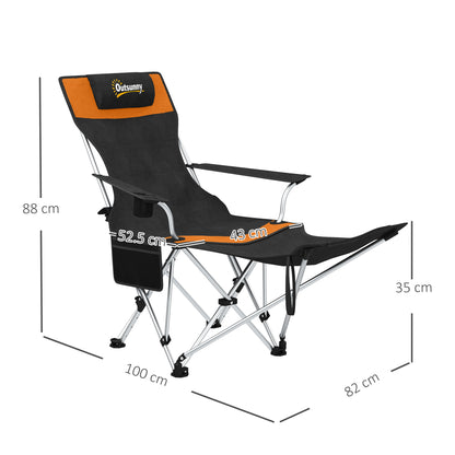 Outsunny Set of 2 Reclining Folding Camping Chair w/ Detachable Footrest, Storage Bag, Cup Holder & Headrest, Lightweight Portable Camp Chair for Beach, Picnic