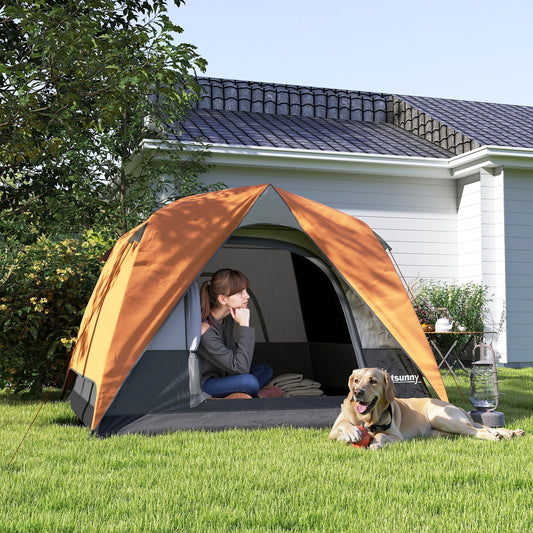 Outsunny 3-4 Person Camping Tent, Easy Set Up Waterproof Dome Tent with Sewn-in Groundsheet, Mesh Windows, Pocket and Hook for Camping, Hiking, Backpacking