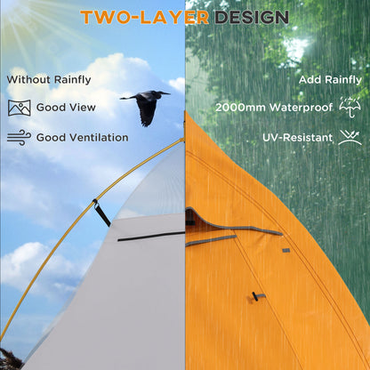 Outsunny Double Layer Camping Tent, 1-2 Man Backpacking Tent with Carry Bag, 2000mm Waterproof and Lightweight