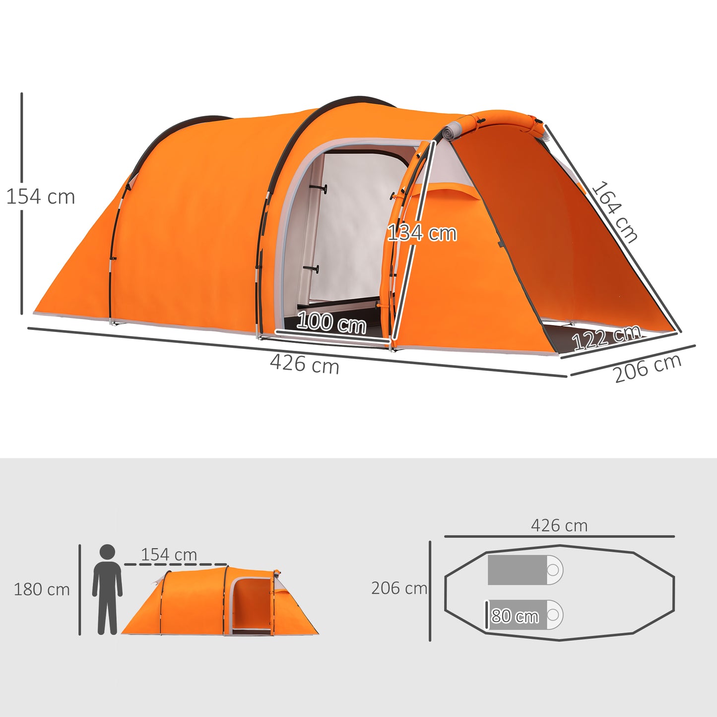 Outsunny 2-3 Man Tunnel Tents w/ Vestibule Camping Tent Porch Air Vents Weather-Resistant Shelter