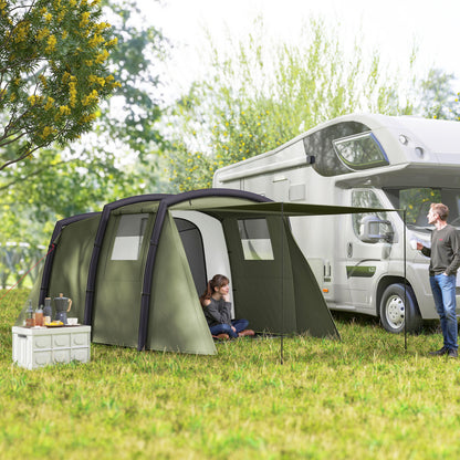 Outsunny Inflatable 3-4 Man Tunnel Tent w/ Air Pump, Living Area & Vestibule, Waterproof Family Camping Air Tent w/ Sewn In Groundsheet & Removable Footprint for Camping, Hiking