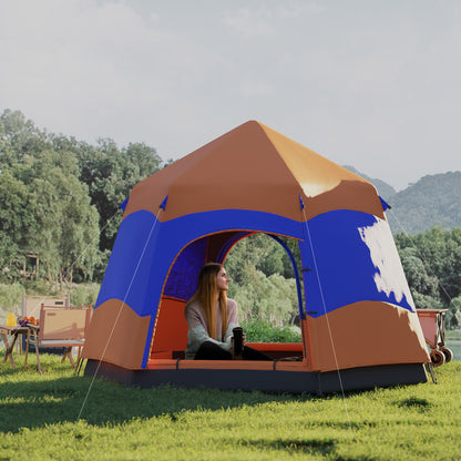 Outsunny Six Man Hexagon Camping Tent with Hang Hook and Carry Bag