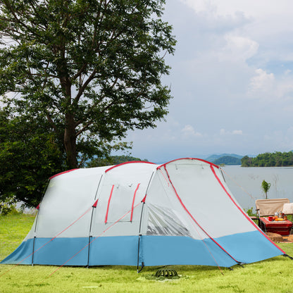 Outsunny 6-8 Person Tunnel Tent, Camping Tent with Bedroom, Living Room, Sewn-in Floor, 3 Doors and Carry Bag, 2000mm Water Column for Fishing, Hiking, Sports, and Traveling
