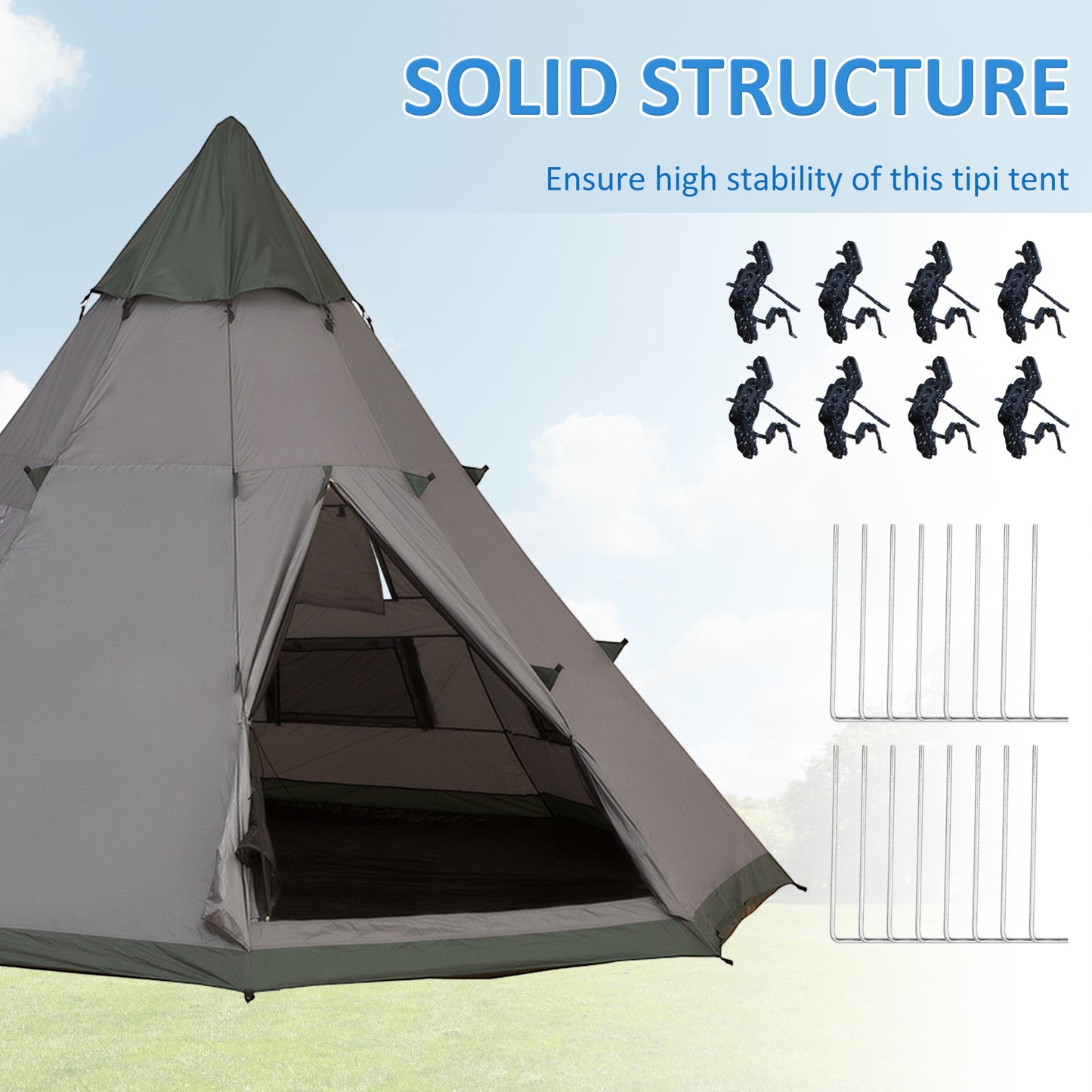 Outsunny 6 Men Tipi Tent with Carry Bag