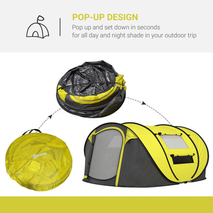 Outsunny 4-5 Person Pop-up Camping Tent Family Tent w/ 2 Mesh Windows & PVC Windows Portable Carry Bag for Outdoor Trip