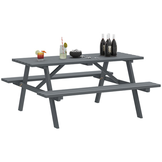 Outsunny 6 Seater Wooden Picnic Table Bench for Outdoor Garden or Patio with Parasol Cutout 150 cm