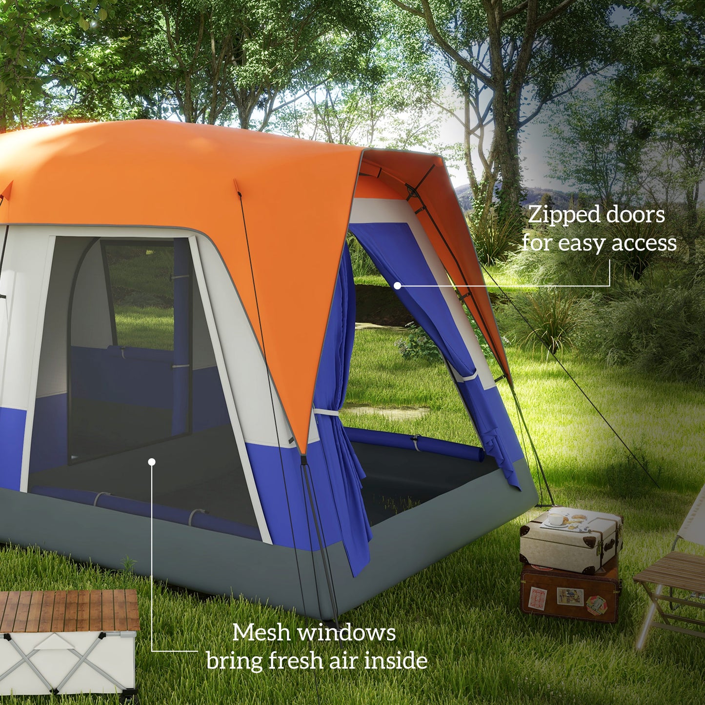 Outsunny Six-Man Camping Tent, with Small Rainfly and Accessories