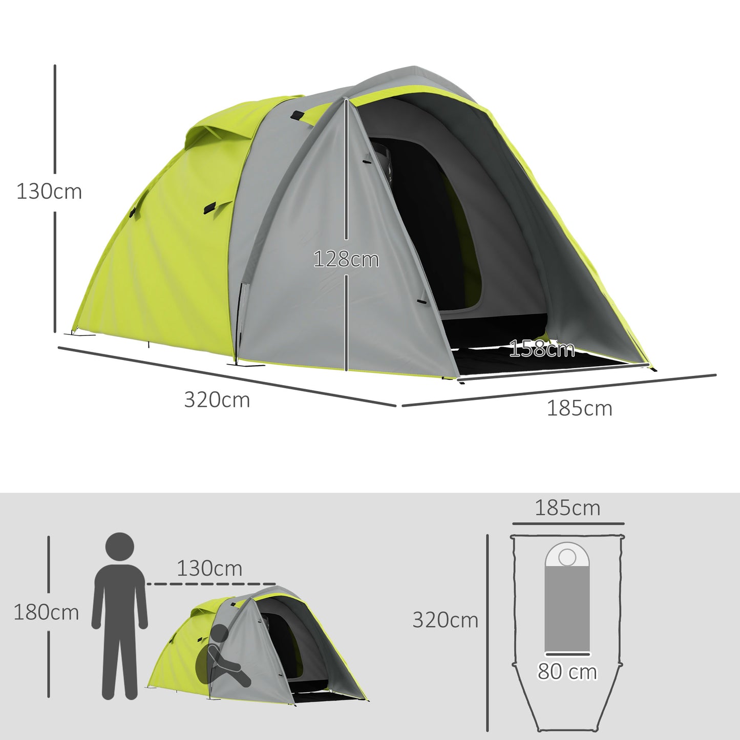 Outsunny Two-Man Dome Tent, with Front Porch and Accessories
