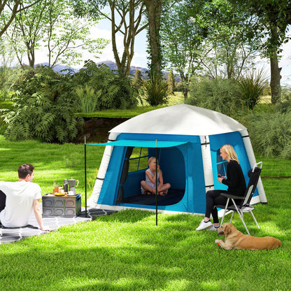 Outsunny Inflatable Camping Tent w/ Hand Pump, Easy Setup 1/2 Person Blow Up Tent Waterproof 190T Taffeta w/ Mesh Windows, Doors and Carry Bag