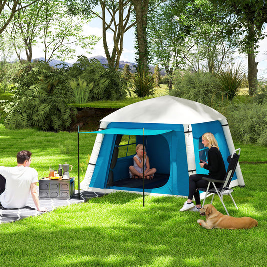 Outsunny Inflatable Camping Tent w/ Hand Pump, Easy Setup 1/2 Person Blow Up Tent Waterproof 190T Taffeta w/ Mesh Windows, Doors and Carry Bag