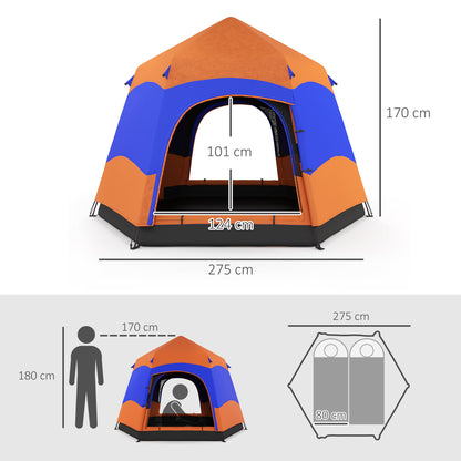Outsunny Six Man Hexagon Camping Tent with Hang Hook and Carry Bag