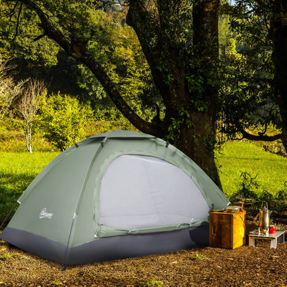Outsunny 2 Person Camping Tent, Camouflage Tent with Zipped Doors, Storage Pocket, Portable Handy Bag