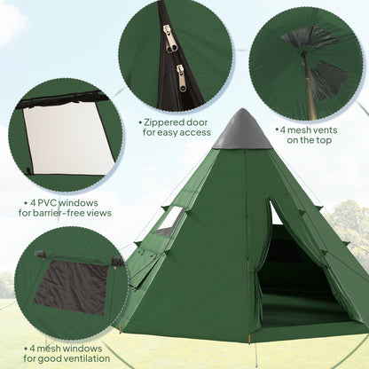 Outsunny 6 Men Tipi Tent with Carry Bag